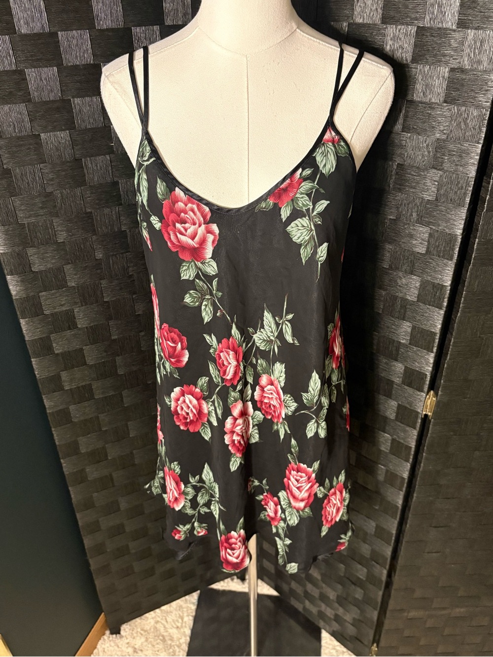 Vintage 90s Y2K Rose Satin Slip Mini Dress Nightgown Whimsigoth